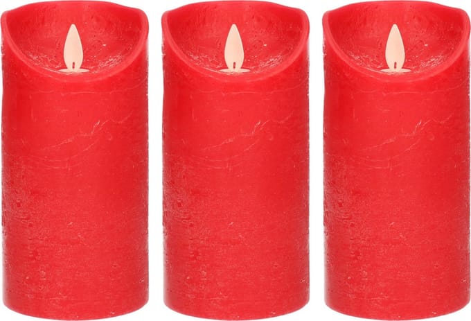 Anna's Collection Led kaars/stompkaars - 3x - rood - H15 x D7,5 cm - wax - bewegende vlam