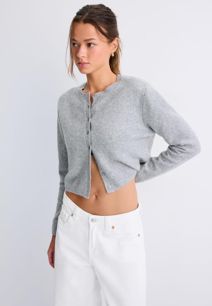 Stradivarius Soft touch tricot vest met knopen  Grijs M