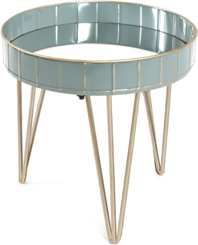 Ronde Stalen Bijzettafel Ø41x40cm - Grijsblauw & Brons - Modern