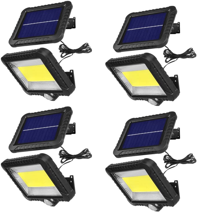 Maclean - Set van 4 stuks LED-zonnelamp met bewegingssensor - Solar LED-schijnwerper - P44, 5W, 400lm, 6000K koud wit