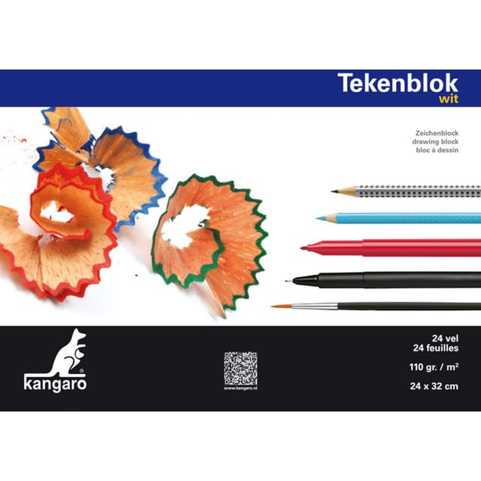 Kangaro tekenblok - A4+ - 24x32cm - 110 grams - 24 vel - wit
