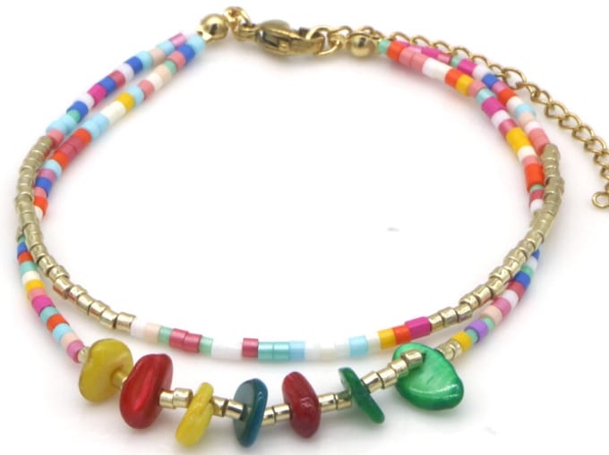 Gelaagde Glaskralenarmband – Multi Color – Kunststof