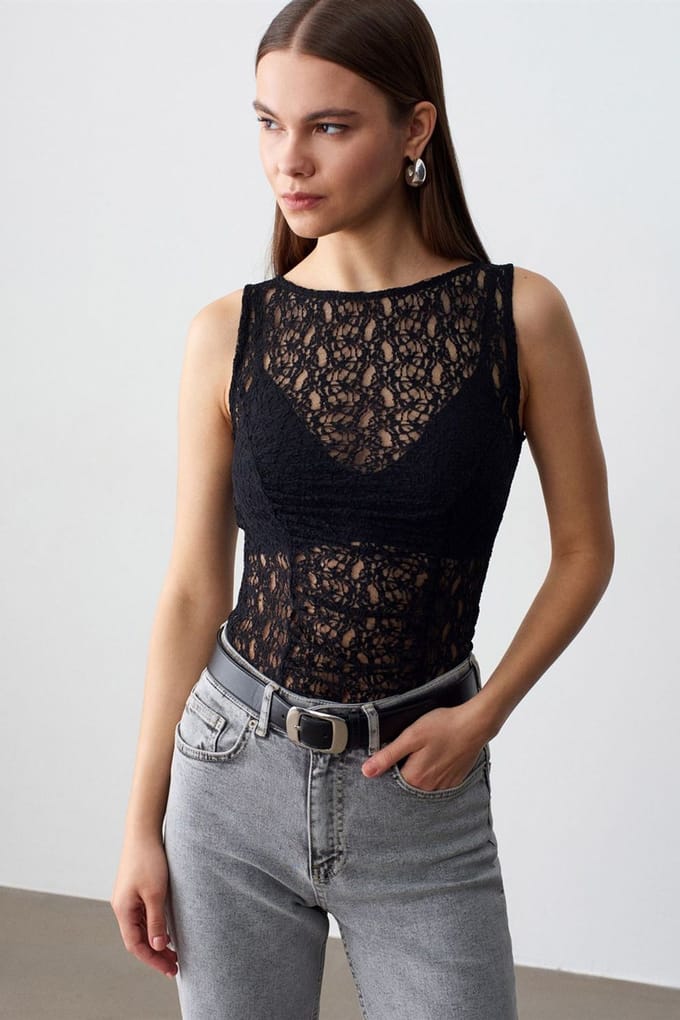 Aansluitende Kant Mouwloze Blouse