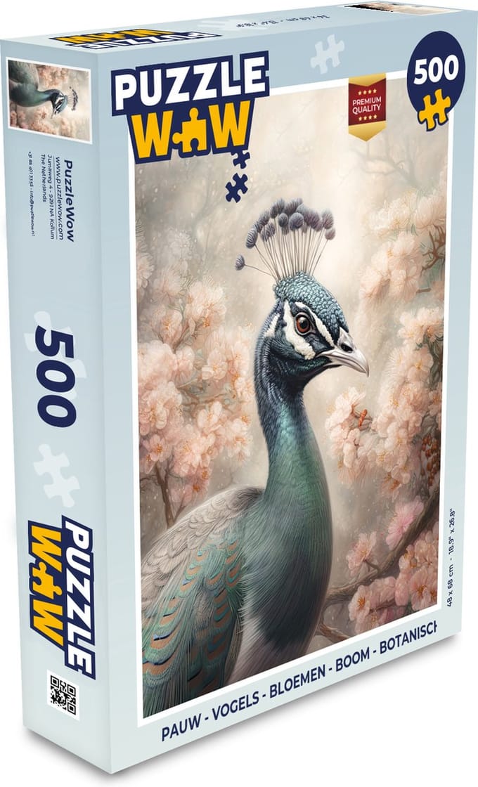 Puzzel Pauw - Vogels - Bloemen - Boom - Botanisch - Legpuzzel - Puzzel 500 stukjes