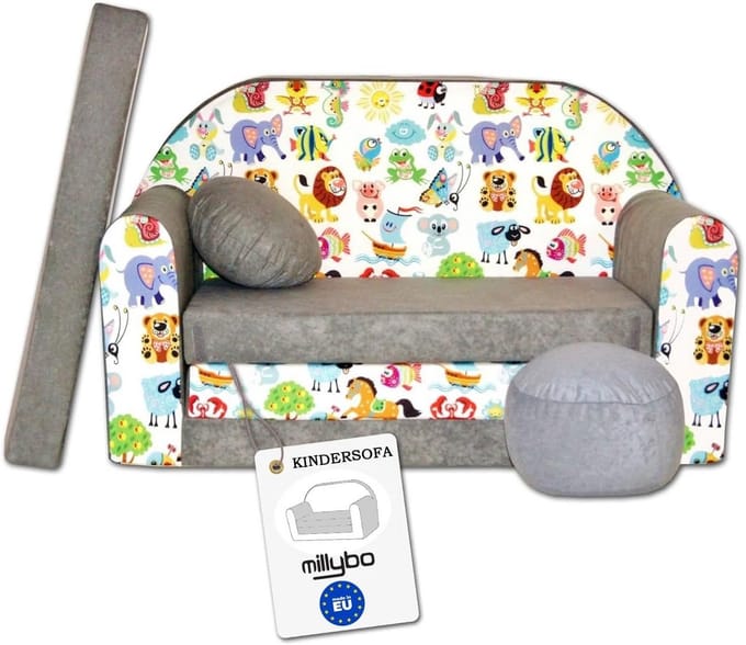 Children's Sofa, Children's Sofa with Sleeping Function, Foldable, 3-in-1 Children's Sofa, Playbench with Bed Function, Girls and Boys, Bean Bag, Mini Sofa, Sofa Bed, Sleeper Chair, Grey, A5