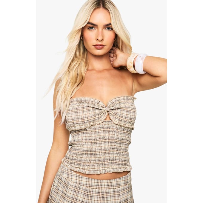 boohoo Dames Bekijk gerimpelde franje-bandeau | Beige | Maat: 42