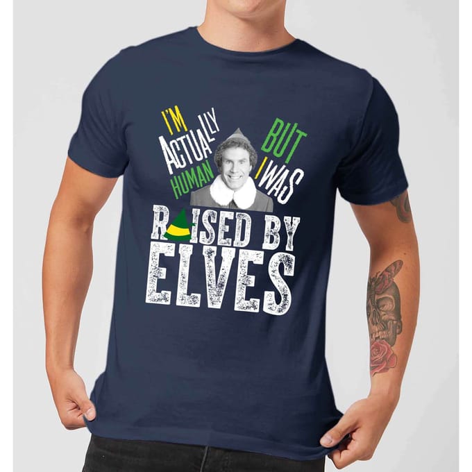 Elf Raised By Elves Men's Christmas T-Shirt - Navy - M