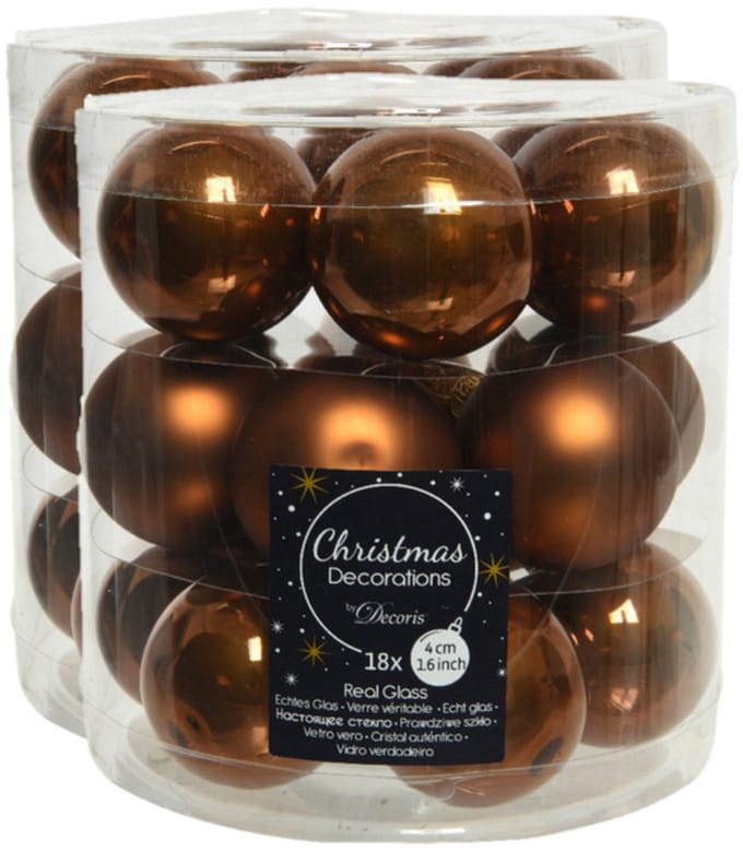 Decoris Kleine kerstballen - 54x st - kaneel bruin - D4 cm - glas - kerstversiering