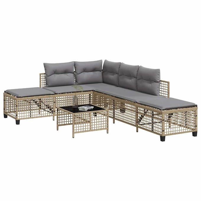 vidaXL - 3-delige - Loungeset - met - kussens - poly - rattan - gemengd - beige