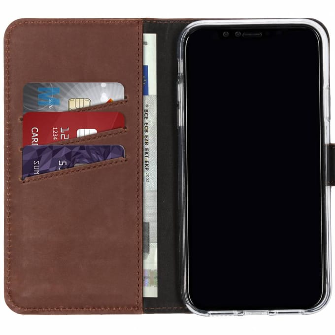 Selencia Hoesje - Geschikt voor Apple iPhone XR - Echt Lederen Bookcase - Donkerbruin