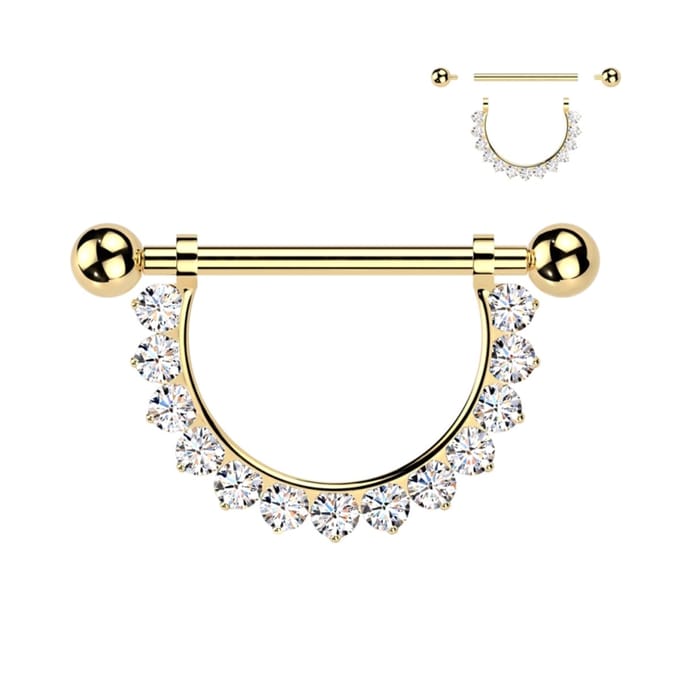 Tepelpiercing paved steentjes 1.6x14 - goud - LMPiercings