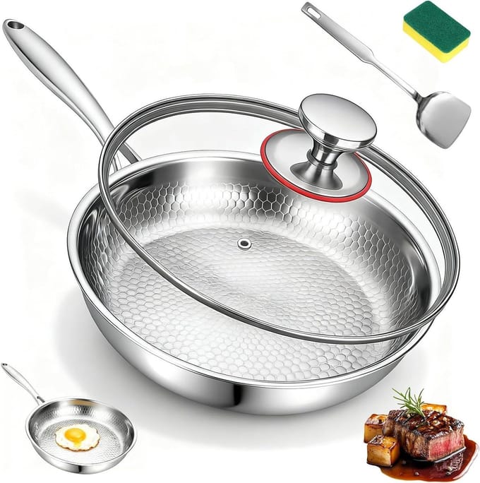 Titanium Braadpan - Titanium Pan - Gezond Koken - Gehamerd Patroon - 26 cm - Zilver