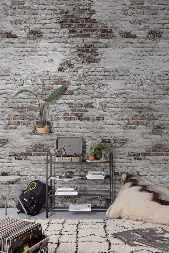 DUTCH - WALLCOVERINGS - Fotobehang - Old - Brick - Wall - grijs