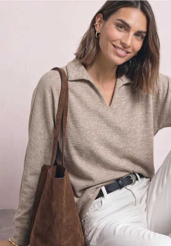 Poloshirt met lange mouwen in gemêleerde look