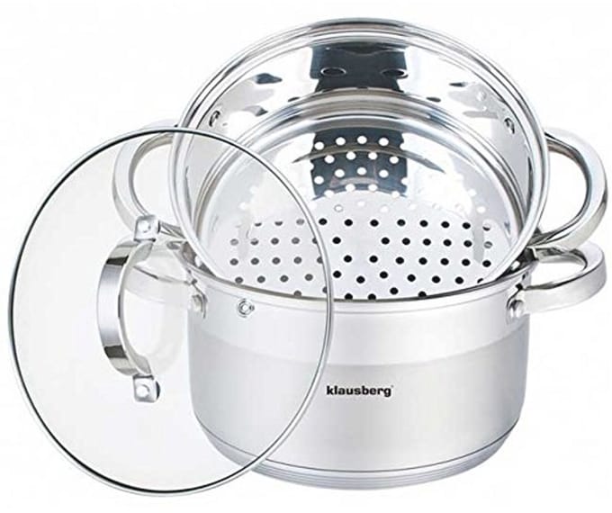 Stoomkoker met Glazen Deksel en Inductiekookpan - 24 cm - 3 Elementen