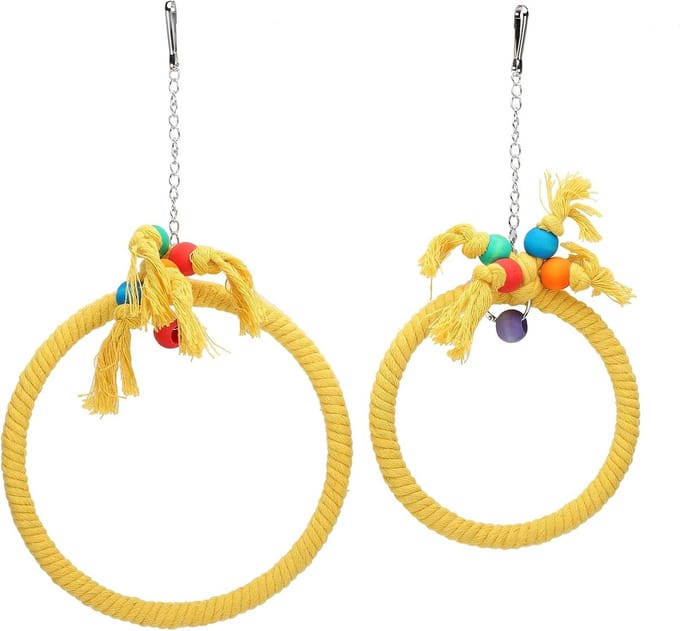 Vogel Speelgoed - Papegaai Klimtouw - Vogels Trainen - Dubbele Ring Ontwerp - 13cm 17cm - Geel