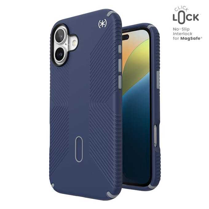 Speck Presidio2 Grip Clicklock & Magsafe - Étui iPhone 16 Plus (Bleu Côte / Gris Poussière / Blanc)