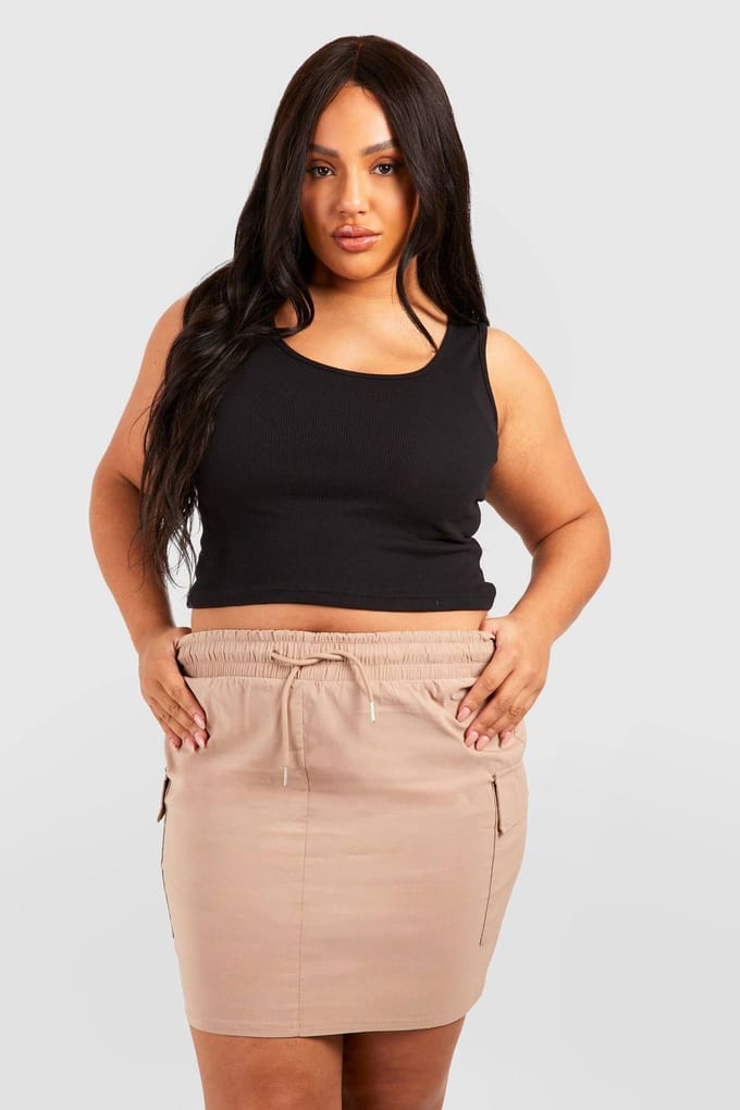 boohoo Dames Plus Drawstring Cargo Mini Rok | Steen | Maat: 56