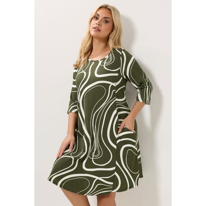 Yours Groene Abstracte Werveling Tuniekjurk Size 44