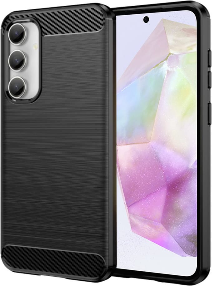Hoesje geschikt voor Samsung Galaxy A35 - Techsuit Carbon Silicone Back Cover - Zwart