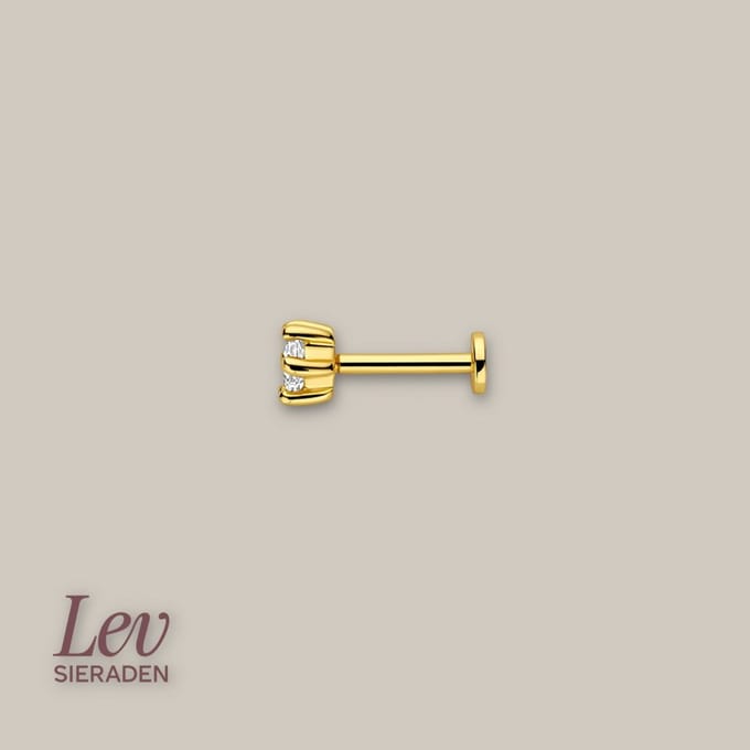 Lev Sieraden - Hexagon cut Zirkonia Labret piercing - 925 zilver verguld