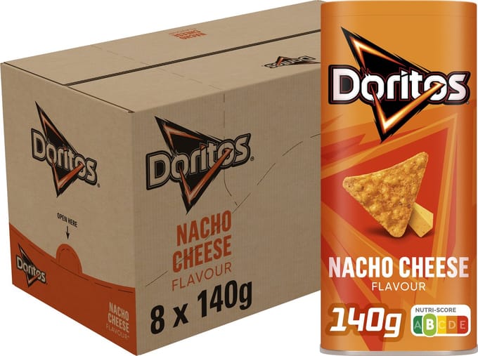 Doritos Nacho Cheese Snack Box - Chips - 8 x 140 gram