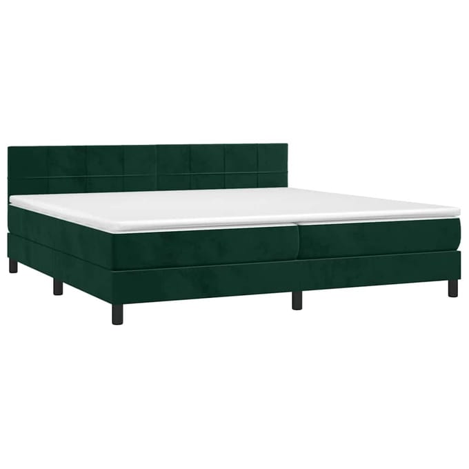 vidaXL - Boxspring - met - matras - en - LED - fluweel - donkergroen - 200x200 - cm