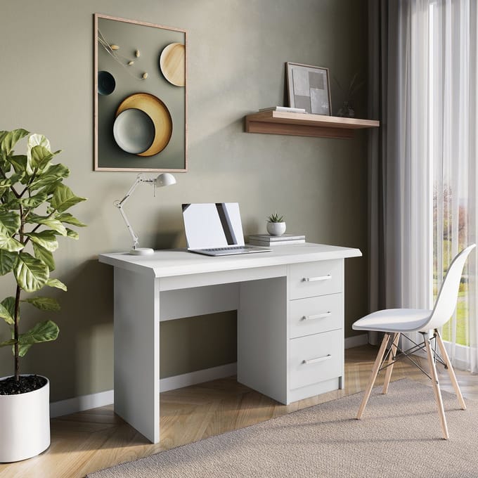 Bureau 120 cm met lades – compact wit bureau met opbergruimte
