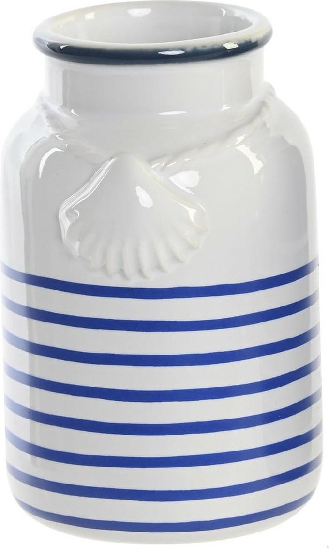 Items - Badkamer tandenborstel beker - Kunststeen - wit/blauw - 11 cm