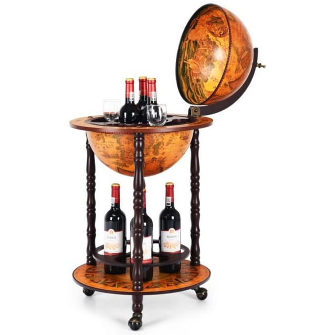 Costway - Wijnrek - Globebar - Wijnbar - Wereldbol bar - ⌀ 47 cm - Bruin