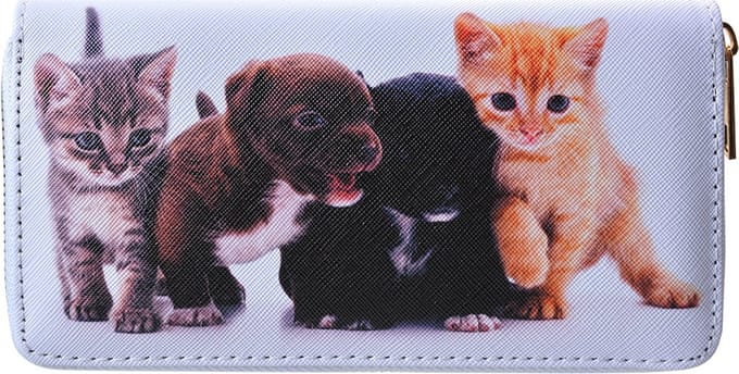 Clayre & Eef Portemonnee 19x10 cm Wit Kunststof Kat en Hond