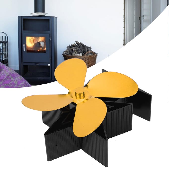 4-blads thermische ventilator voor houtkachel/open haard, accessoire voor warmteverdeling, goudkleurig