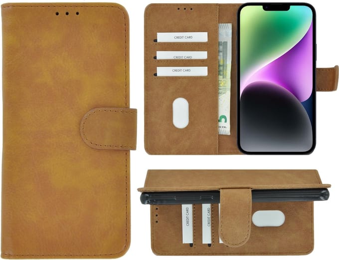 MoDo hoesje Geschikt voor iPhone 14 Plus - Kunstleer Book Case - Bruin