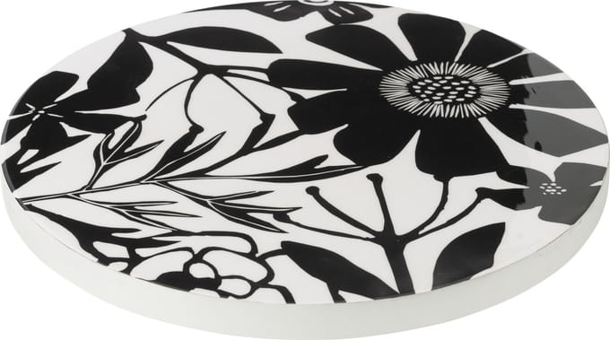 J-Line plateau Draaiend Rechthoek Bloemen - hout - zwart/wit
