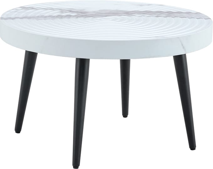 Moderne Ronde Salontafel - Tafelblad met Marmerlook - Metaal - Woonkamer - Wit/Zwart