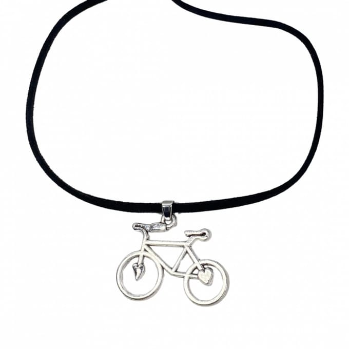 Halsketting fiets Zwart koord 45 cm metaal- Charme Bijoux