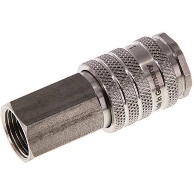 RVS DN 7.8 Luchtkoppeling Snelkoppeling G 3/8 inch Binnendraad Double Shut-Off - CLS7-F-S-SV-BL-038