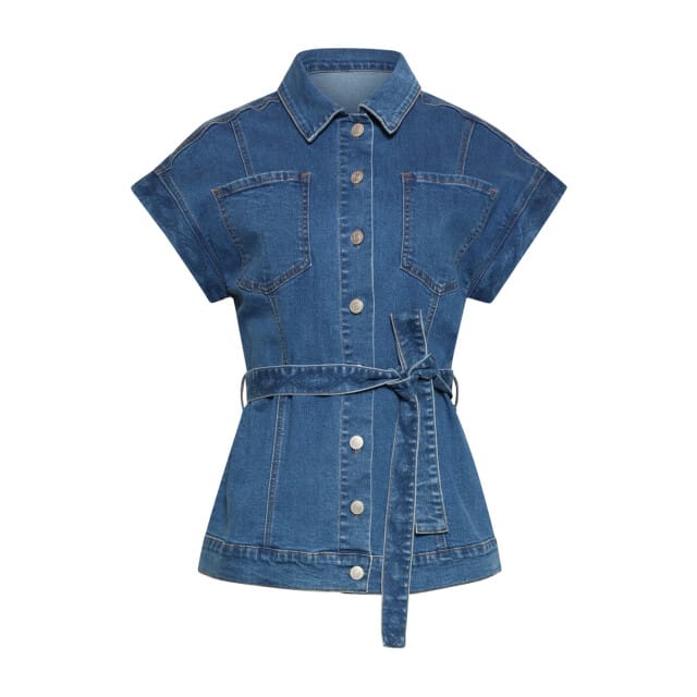 Smashed Lemon Denim gilet met knoopsluiting en kapmouwen |