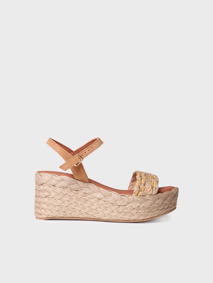 Dames espadrille met hoge hak van jute en suède | ROSALIA