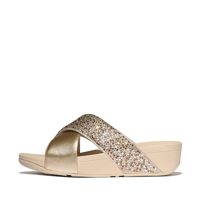 FitFlop Lulu crystal-mix metallic cross slides