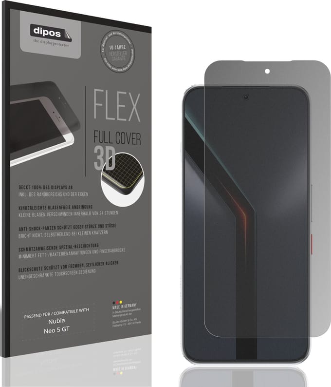 dipos FLEX – Matte Privacy Screenprotector geschikt voor Nubia Neo 5 GT | Volledige Schermbescherming | Case-Friendly