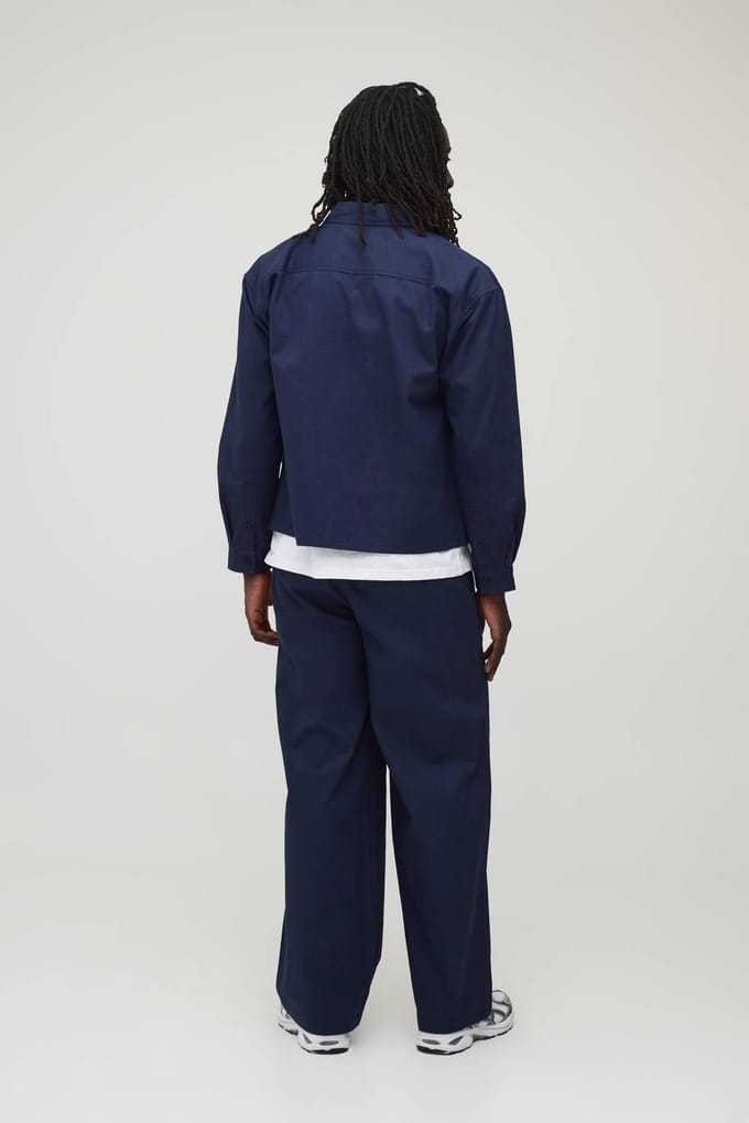 Soft Twill Embroidered Oversized Shirt & Baggy Trouser Set | Navy | Size Medium
