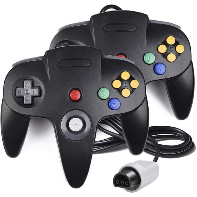2PCS Manette De Jeu filaire contrôleur pour Nintendo 64 N64 système Gamepad noir zwart