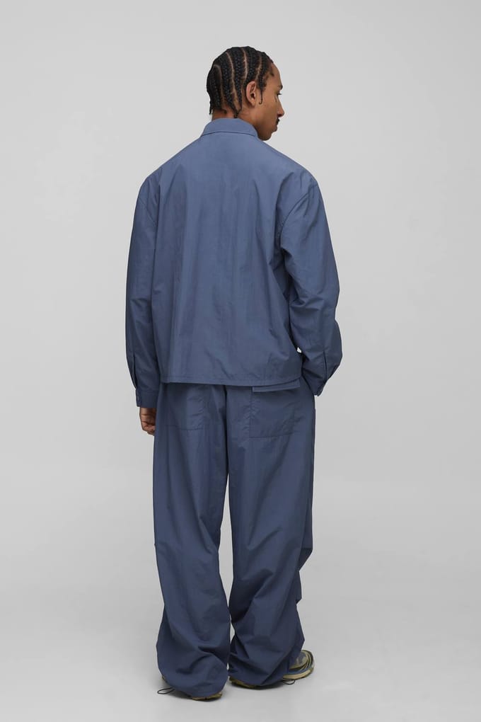 Oversized Verborgen Knopplooi Gerimpeld Overhemd | Slate Blue | Size Medium
