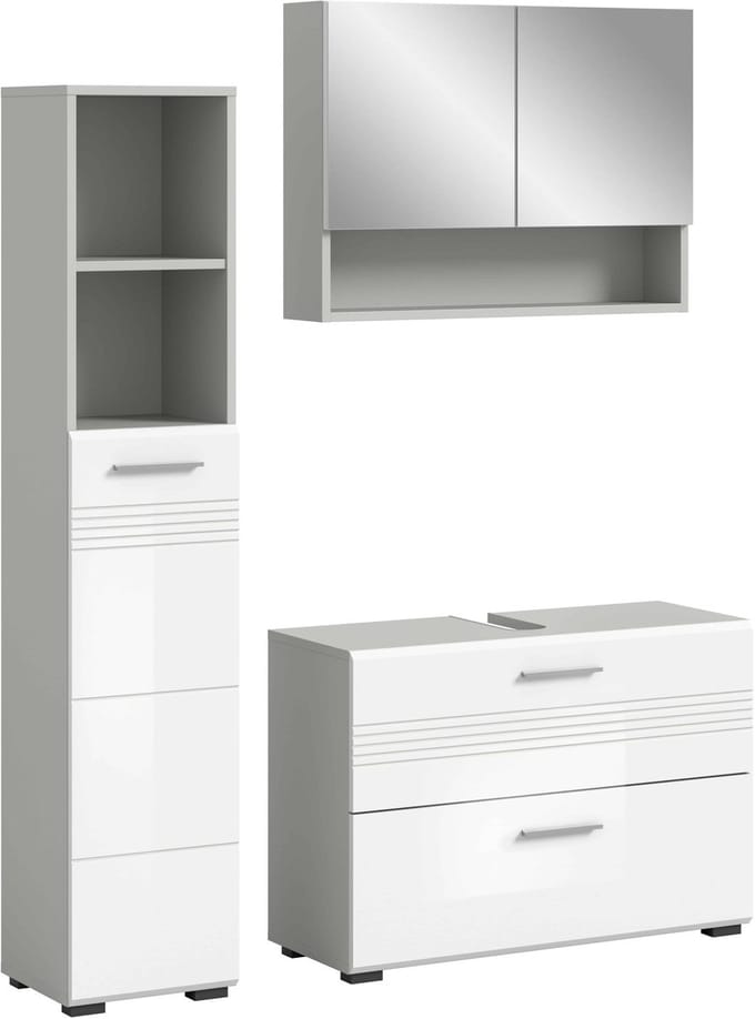 Copa badkamercombinatie wit hoogglans MDF TZ lichtgrijs NB - 32x125x190cm