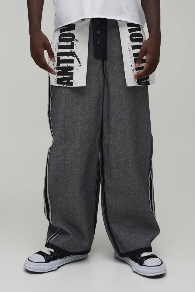 Baggy Jeans Met Omgekeerd Grafisch Zakontwerp | Washed Black | Size 32R