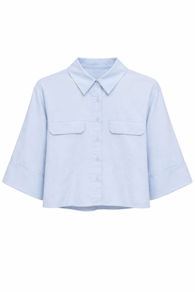 Korte Mouw Crop Poplin Shirt