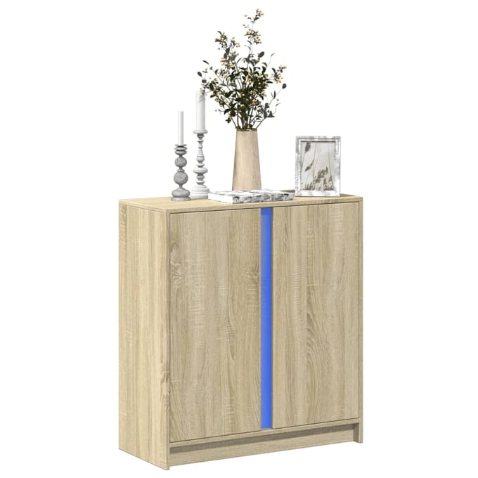 vidaXL - Dressoir - met - LED - 77x34x85 - cm - bewerkt - hout - sonoma - eikenkleurig