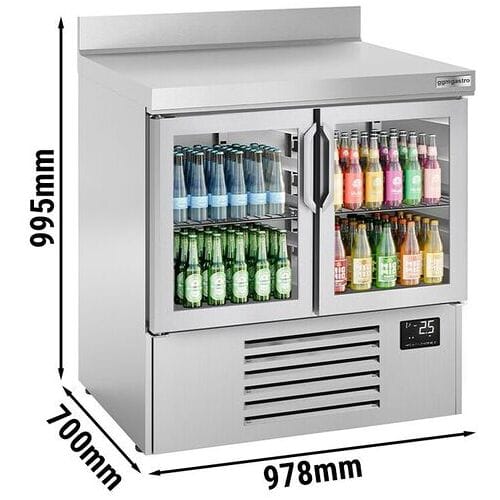 GGM Gastro Kühltisch Premium PLUS - 978x700mm - mit 2 Glastüren - Aufkantung Zilver