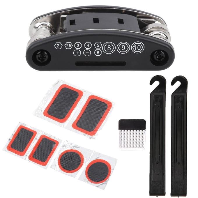 Kit d'outils de réparation de pneu pour vélo pliant 16 en 1 Multifonctionnel Maintenance Pneu Levier black